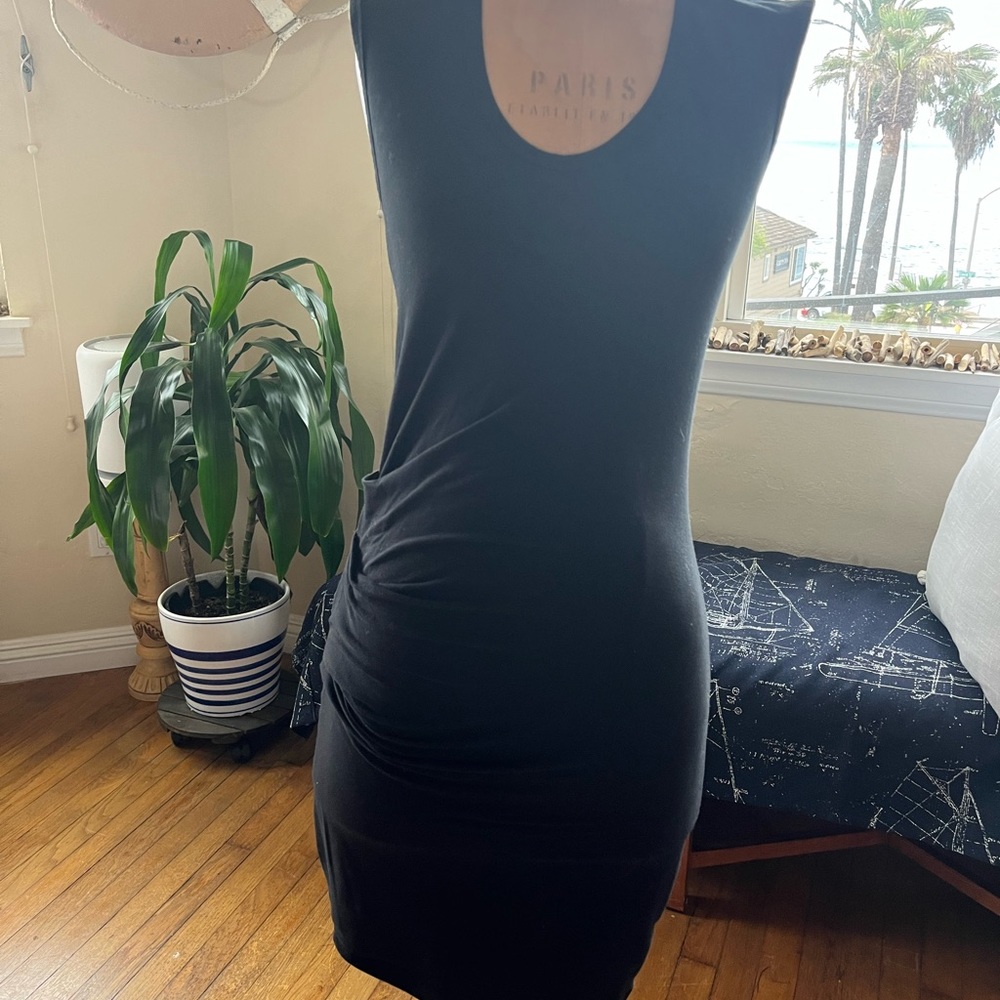James Perse Black Ruched Sleeveless Tank Bodycon Dress